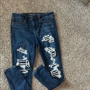 American Eagle Outfitters Dark Blue Ripped Skinny Jeans